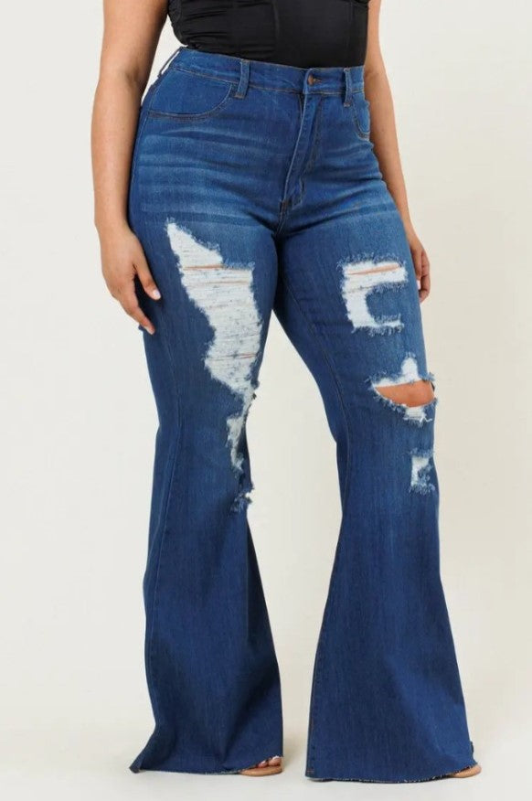Plus Size High Rise Distressed Jeans from Vibrant MIU