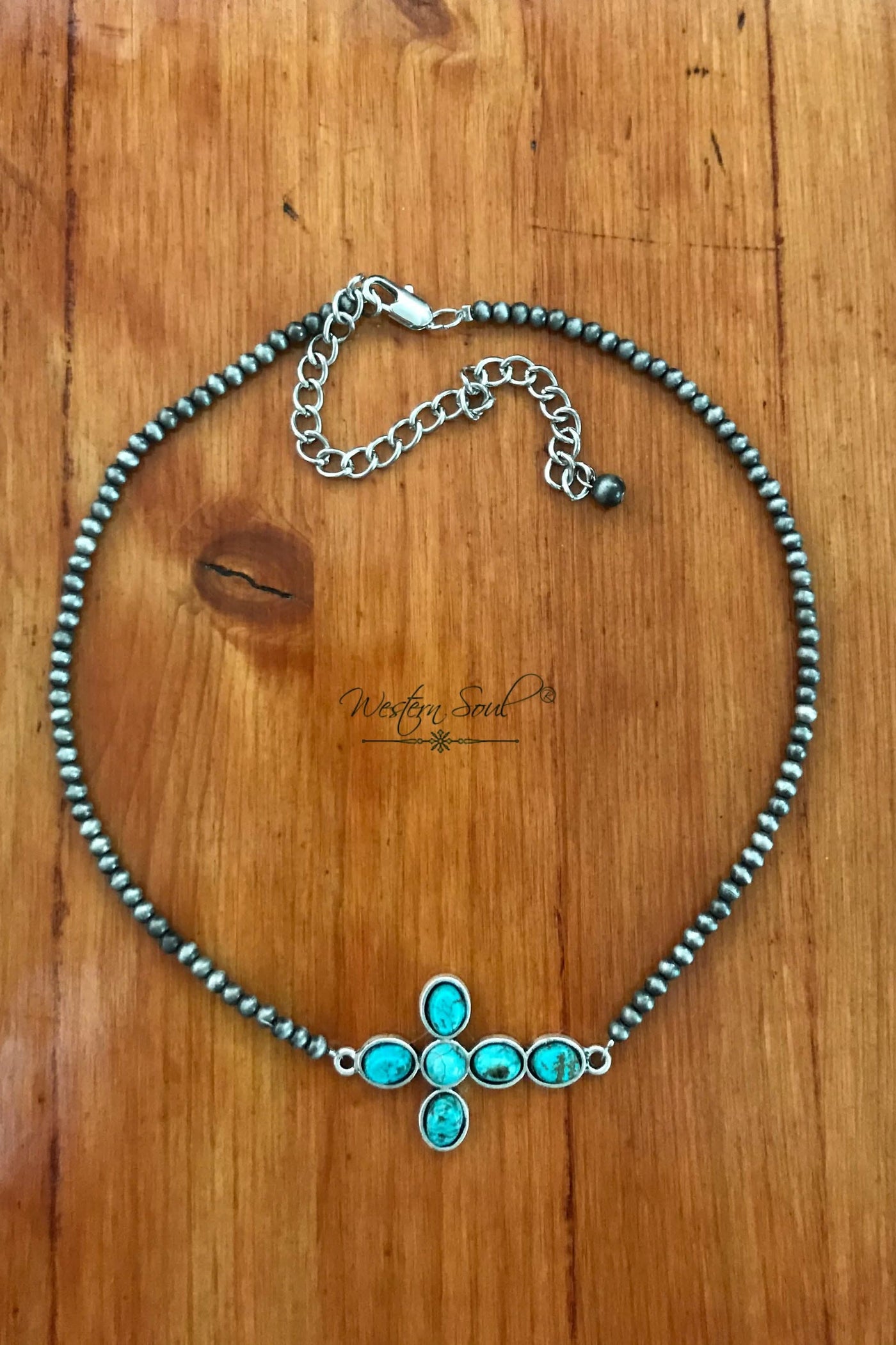 Isac Western Necklace One Size / Turquoise/Silver Turquoise Cross Choker Necklace