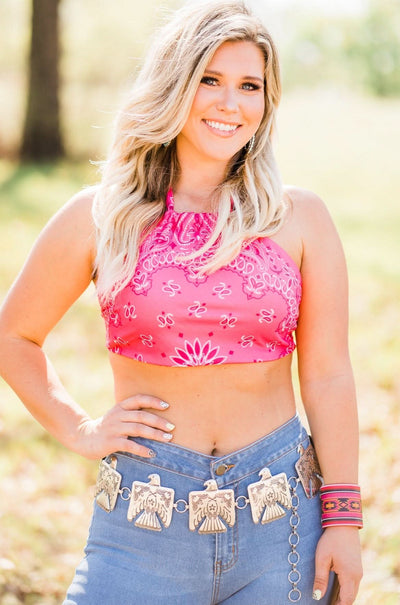 Crop Top  Wild West Pink Bandana Crop Top from L&B Apparel