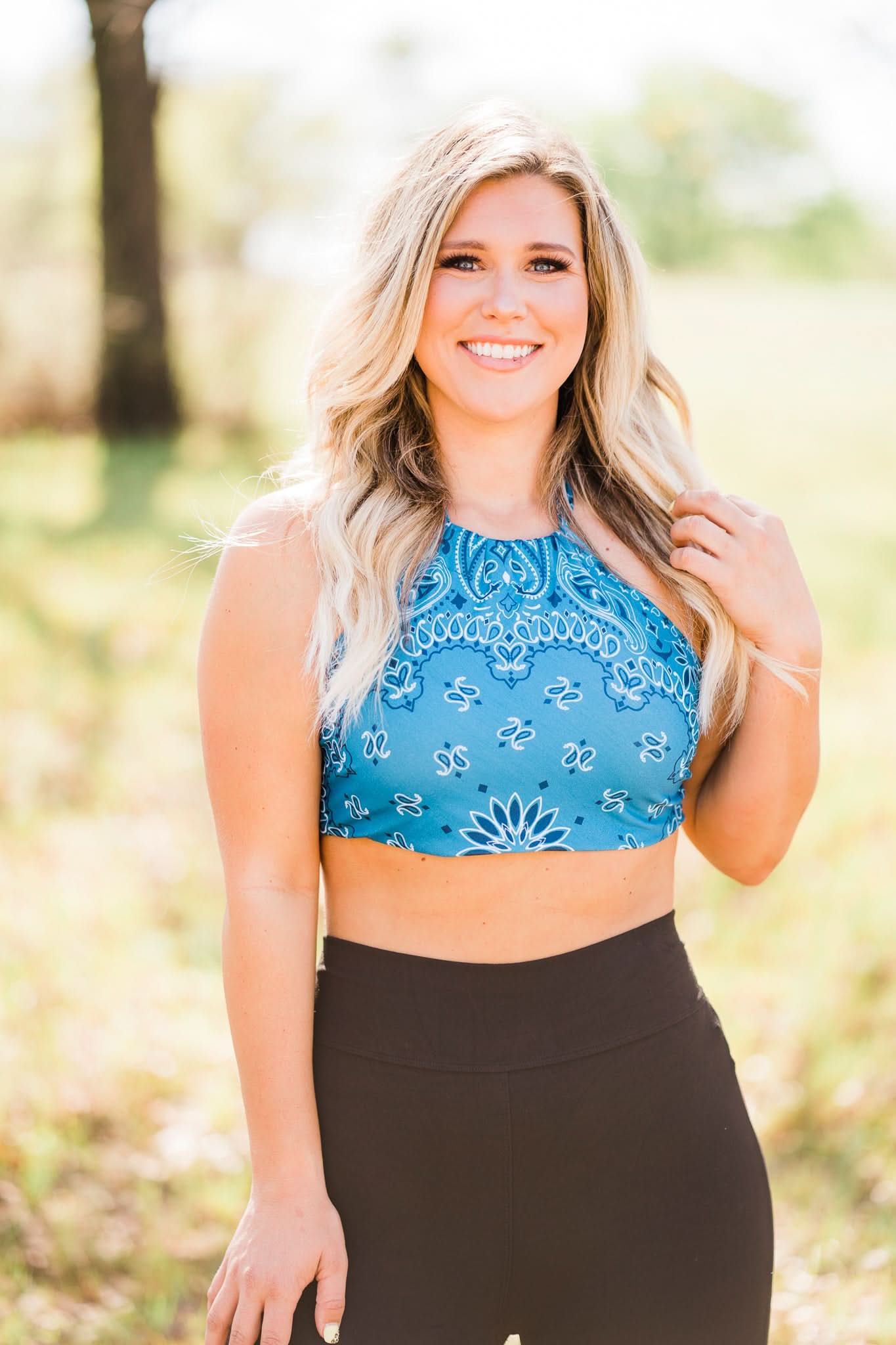 L&B Apparel Crop Top Small / Teal Wild West Teal Bandana Crop Top