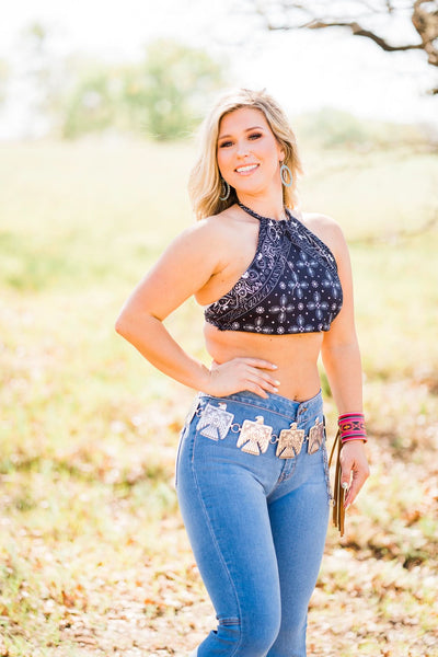 L&B Apparel Crop Top Wild West Black Bandana Crop Top