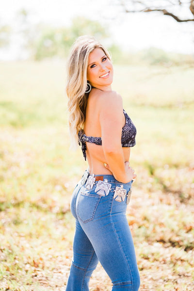 L&B Apparel Crop Top Wild West Black Bandana Crop Top