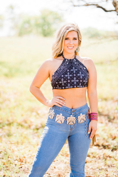 L&B Apparel Crop Top Wild West Black Bandana Crop Top