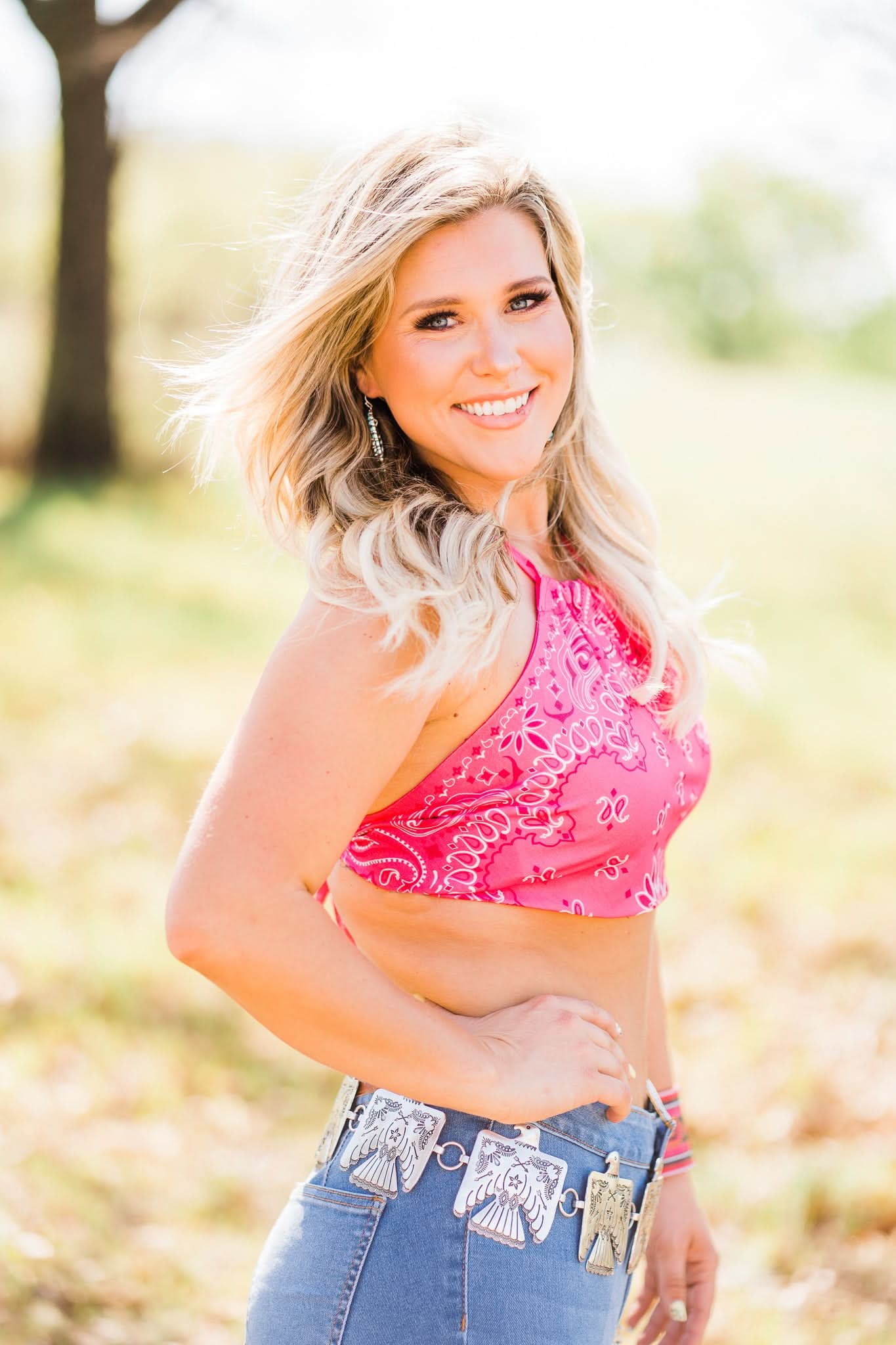Crop Top  Wild West Pink Bandana Crop Top from L&B Apparel