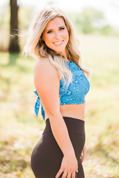 L&B Apparel Crop Top Wild West Teal Bandana Crop Top