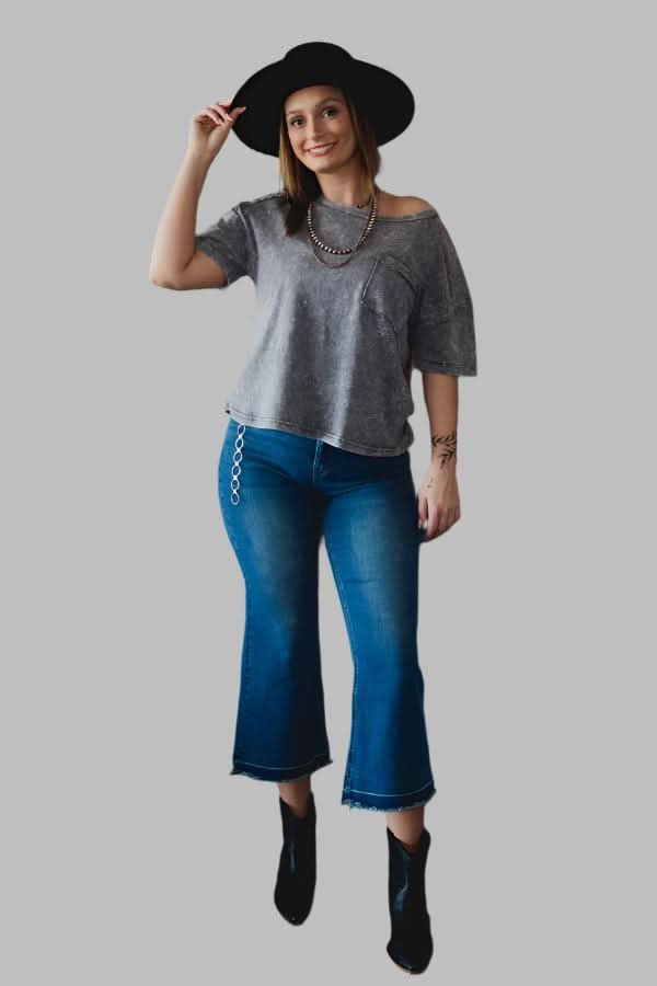 Jeans  Dark Wash Wide Leg Capri Jeans Plus Size from L&B Apparel