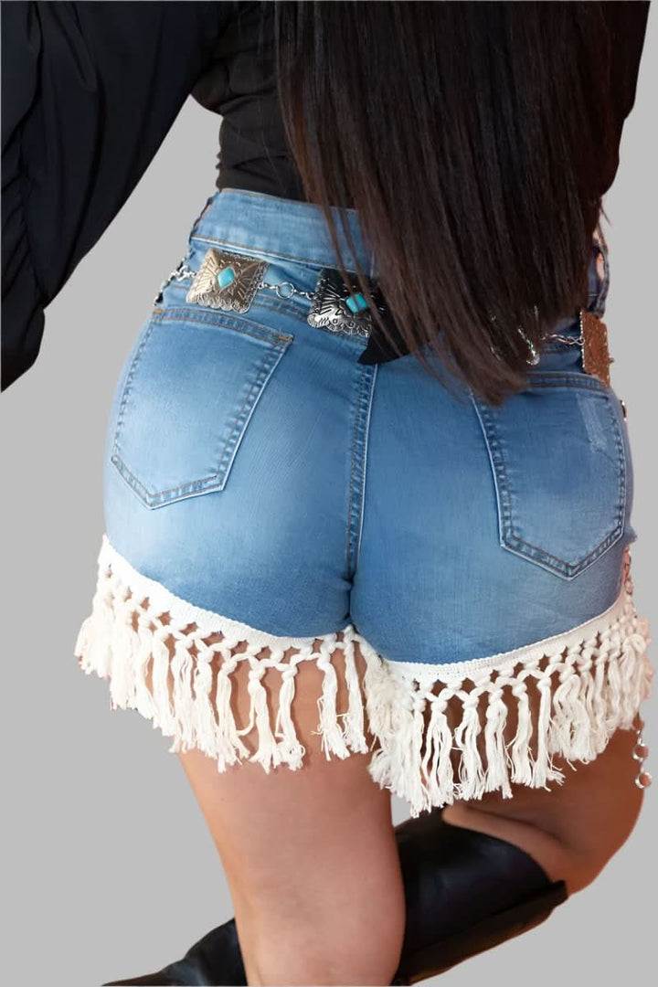 L&amp;B Apparel Shorts Crochet Tassel Trim Shorts