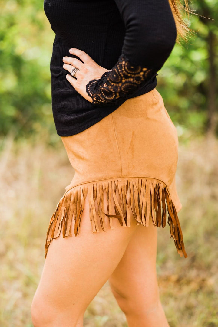 Brown Fringe Mini Skirt Suede Skirt With Fringe Camel Ultra Suede
