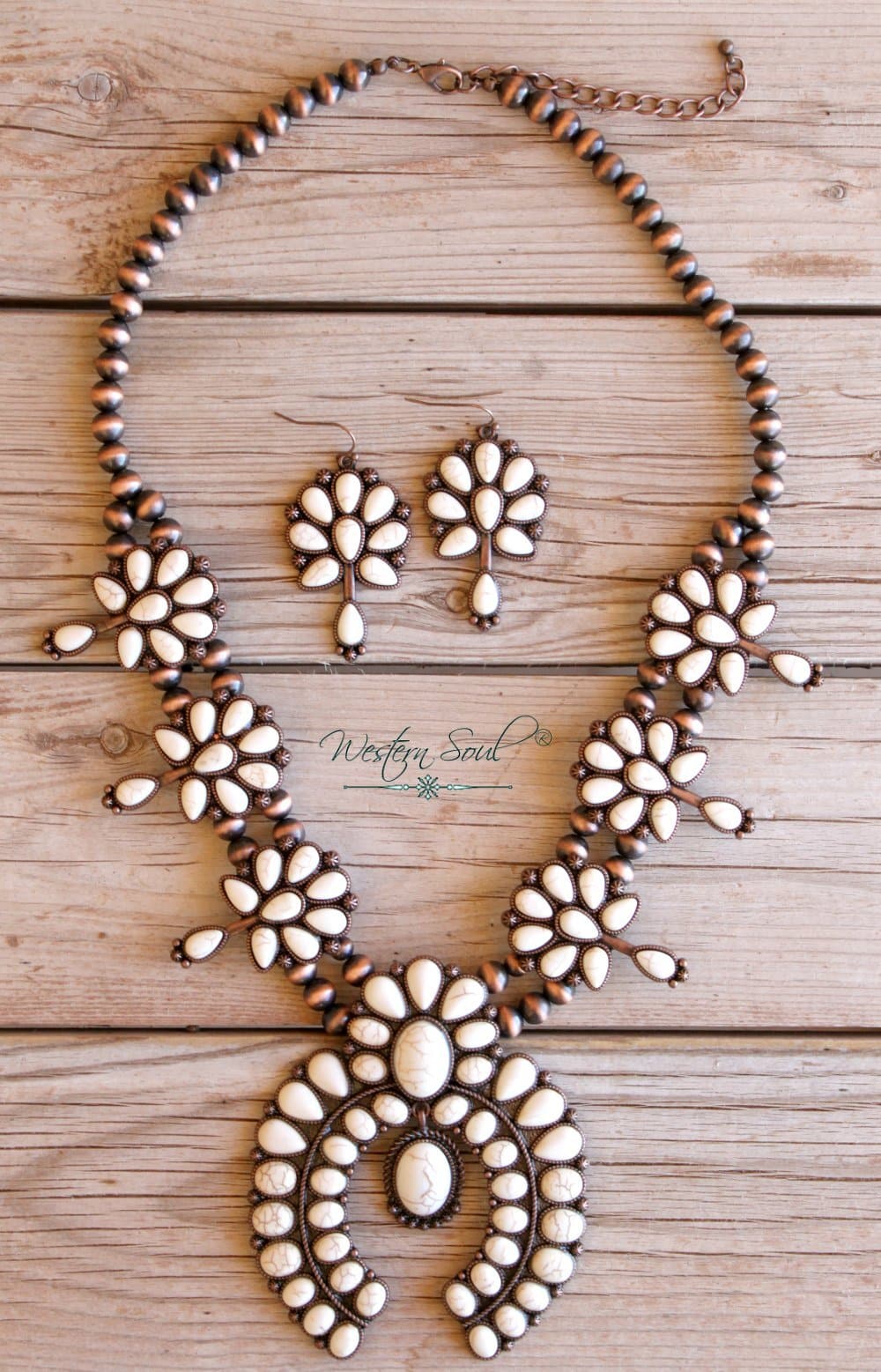 Western Necklace  Pale Sky Squash Blossom Necklace from Accessory House