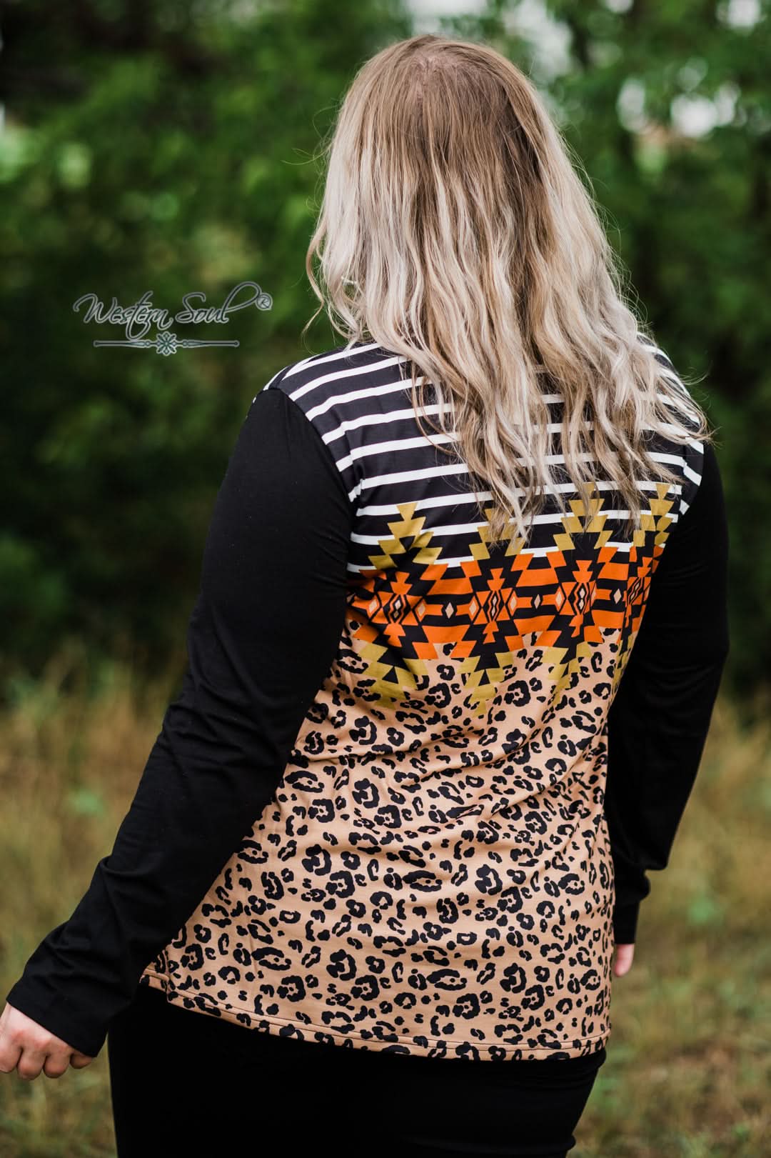 Southern Stitch Long sleeve Top Leopard and Stripes Top