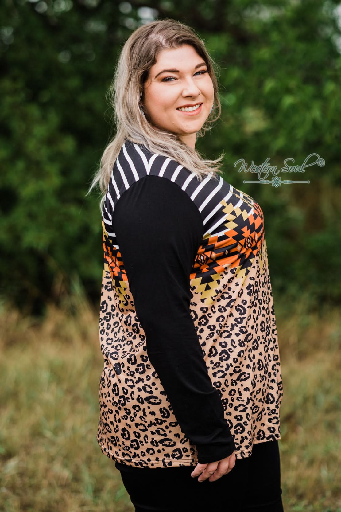 Southern Stitch Long sleeve Top Leopard and Stripes Top
