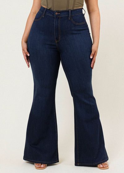 Jeans  Plus Size Dark Wash High Rise Flared Jeans from Vibrant MIU